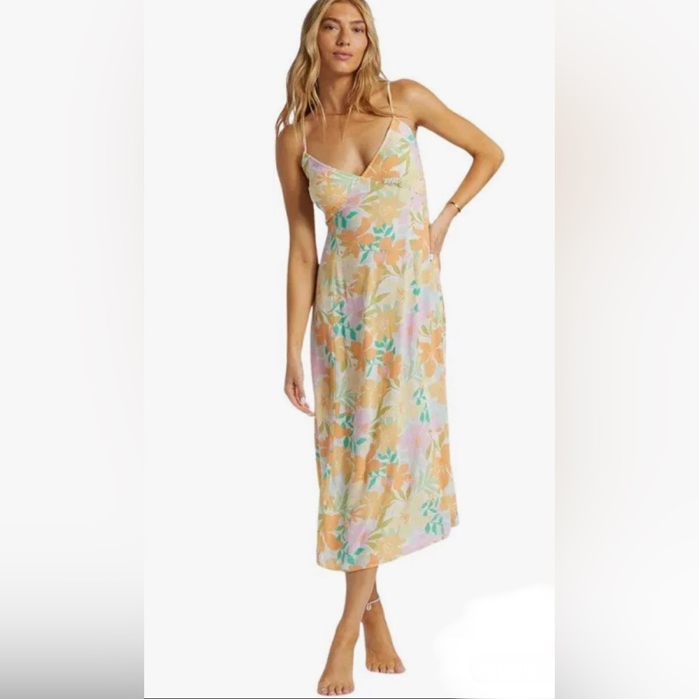 Billabong Summer Shine orange peach pink floral Midi‎ Dress size XS/6 new